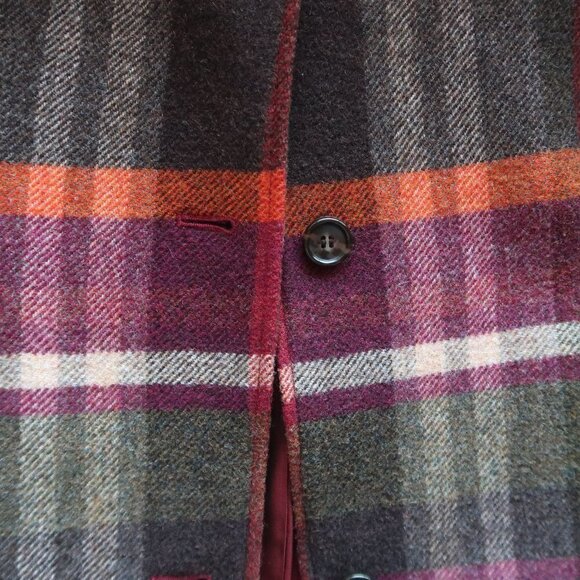 Talbots Multicolor Orange, Burgundy & Brown Wool Plaid Coat Size 16w - Picture 14 of 16